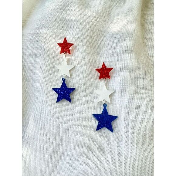 Red White and blue Fourth of July star earrings ￼ - Picture 2 of 2